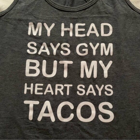 Funny Saying TacOne Size Gymracerback Workout Grey & White Graphic Tank Top - Picture 2 of 3